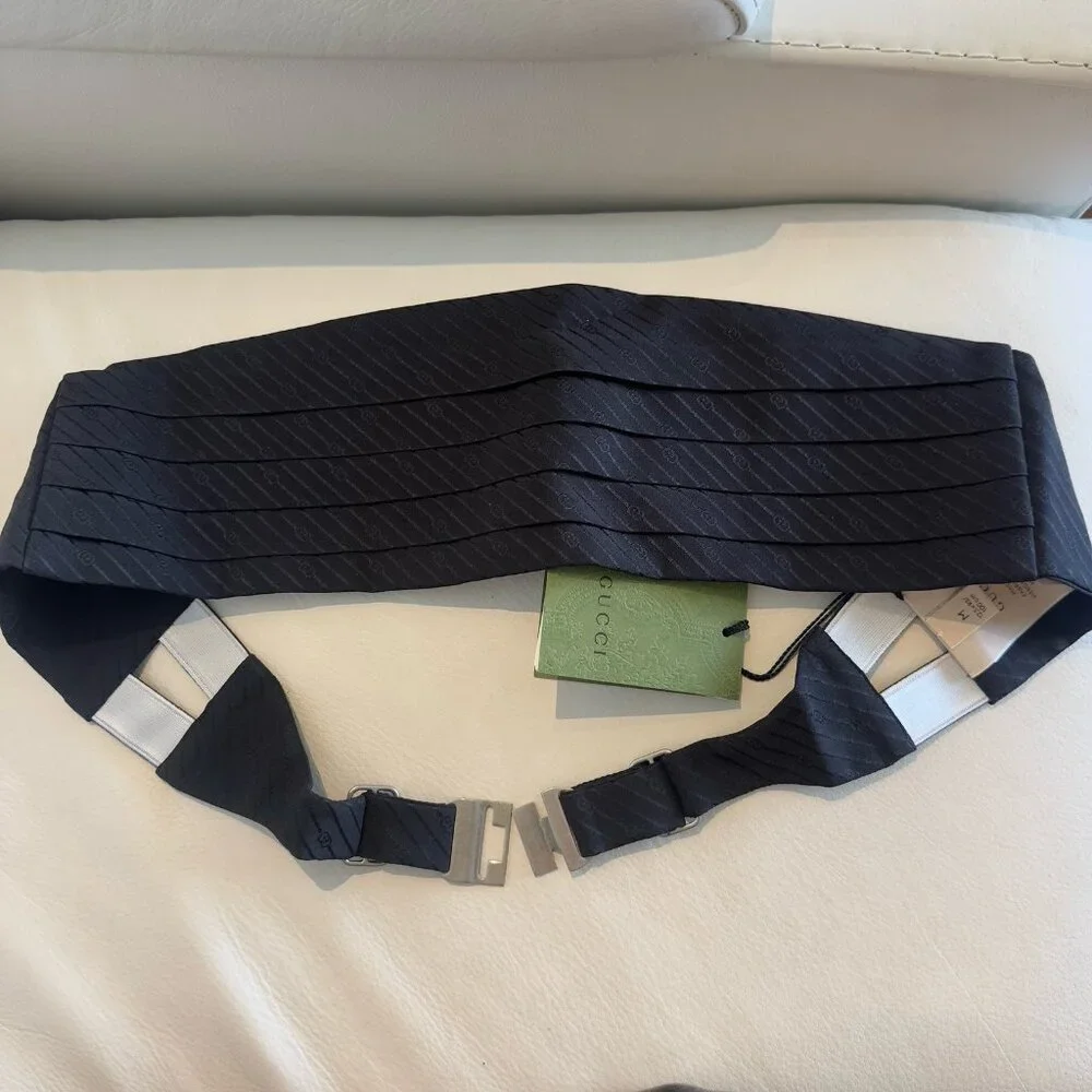 NEW GUCCI SILK CUMMERBUND Black Sz S 100% Authentic Made In Italy GG - Picture 3 of 9